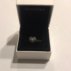 Pandora June signature heart charm/ grey moonstone